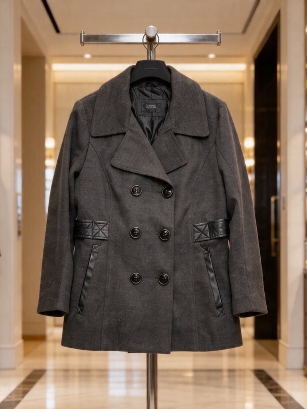 BCBG Women’s XLGray Black Pea Coat